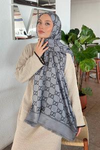 Lamelif G Desen Kaşmir Çift Taraflı Şal Antrasit Gri