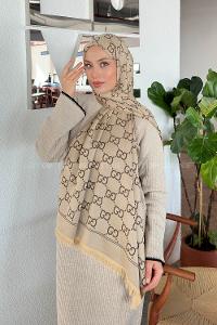 Lamelif G Desen Kaşmir Çift Taraflı Şal Bej Soft Kahve
