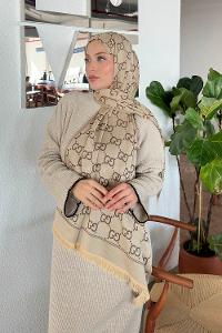 Lamelif G Desen Kaşmir Çift Taraflı Şal Bej Soft Kahve