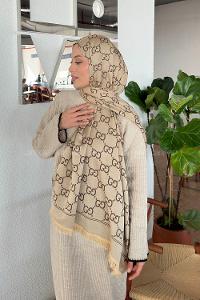 Lamelif G Desen Kaşmir Çift Taraflı Şal Bej Soft Kahve