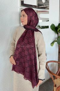 Lamelif G Desen Kaşmir Çift Taraflı Şal Koyu Bordo