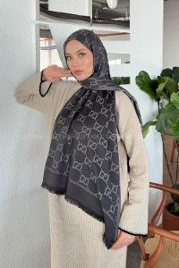 Lamelif G Desen Kaşmir Çift Taraflı Şal Siyah Gri