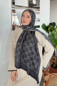 Lamelif G Desen Kaşmir Çift Taraflı Şal Siyah Gri