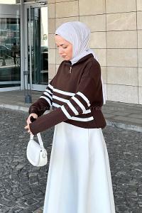 Lamelif Yarım Fermuarlı Sweatshirt Tunik Acı Kahve