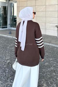 Lamelif Yarım Fermuarlı Sweatshirt Tunik Acı Kahve