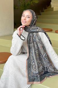 Camel Cotton Striped Printed Shawl