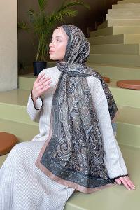 Camel Cotton Striped Printed Shawl