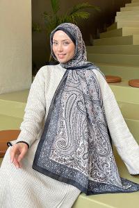 Ecru Cotton Striped Printed Shawl