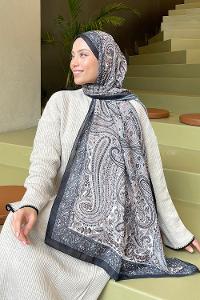 Ecru Cotton Striped Printed Shawl