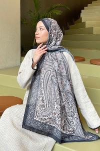 Ecru Cotton Striped Printed Shawl