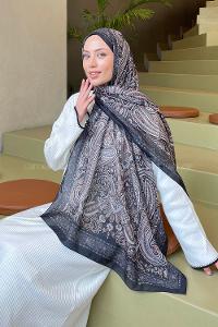 Lamelif Retro Desen Soft Şal Siyah Sütlü Kahve