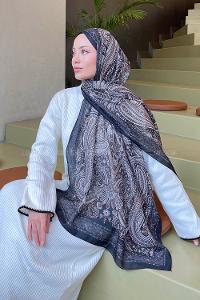 Lamelif Retro Desen Soft Şal Siyah Sütlü Kahve