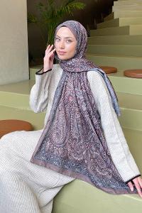 Lamelif Retro Desen Soft Şal Sütlü Kahve