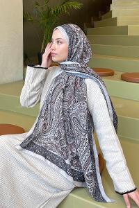 Lamelif Retro Desen Soft Şal Taş