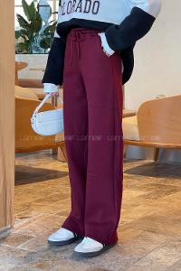 Claret Red Trousers High Waist Elastic Waist Regular Cut Bottom Tracksuit