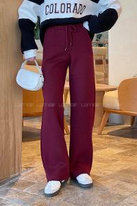 Claret Red Trousers High Waist Elastic Waist Regular Cut Bottom Tracksuit