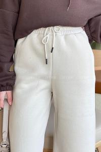 Lamelif Üç İplik Salaş Model Eşofman Altı Krem