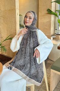 Lamelif Retro Desen Pamuk Şal Bitter  Kahve Bej