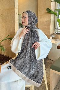 Lamelif Retro Desen Pamuk Şal Bitter  Kahve Bej