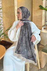 Lamelif Retro Desen Pamuk Şal Bitter  Kahve Bej