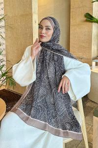 Lamelif Retro Desen Pamuk Şal Bitter Kahve Toprak