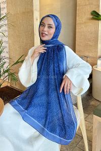 Lamelif Retro Desen Pamuk Şal İndigo