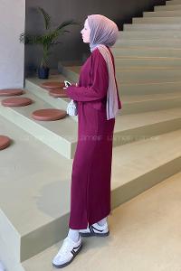 Lamelif Kısa Sweat Etekli Tesettür Takım Bordo