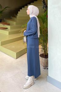 Lamelif Kısa Sweat Etekli Tesettür Takım Füme