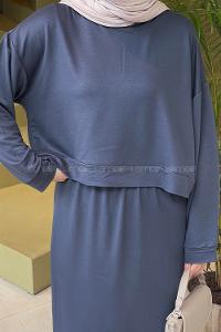 Lamelif Kısa Sweat Etekli Tesettür Takım Füme