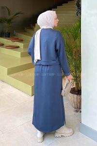 Lamelif Kısa Sweat Etekli Tesettür Takım Füme