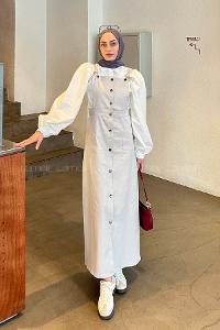 Gray Normal Neck Gabardin Dresess