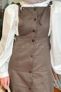 Lamelif Önü Boydan Düğmeli Salopet Koyu Yeşil