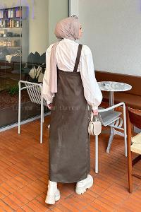 Lamelif Önü Boydan Düğmeli Salopet Koyu Yeşil