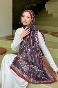 Bitter Burgundy Cotton Striped Printed Shawl