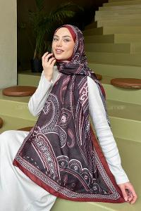 Bitter Burgundy Cotton Striped Printed Shawl