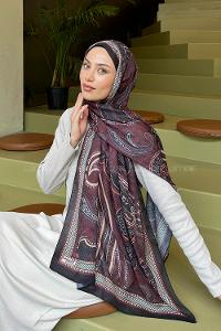 Lamelif Retro Desen Soft Şal Siyah Bordo