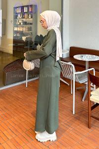 Lamelif Kristal Etekli Tesettür Takım Koyu Yeşil