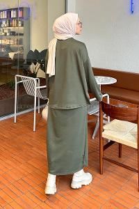 Lamelif Kristal Etekli Tesettür Takım Koyu Yeşil