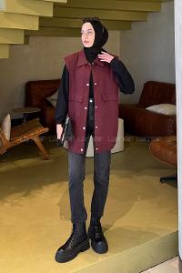 Claret Red Shirt Collar Zero Arm Without Accessories Cotton Unprinted Vest