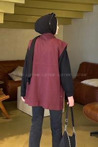 Claret Red Shirt Collar Zero Arm Without Accessories Cotton Unprinted Vest