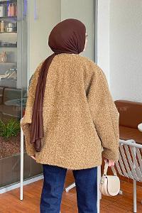 Lamelif Bağlamalı Kaşe Mont Camel