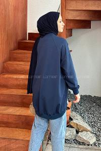 Lamelif Etiket Detaylı Oversize Sweatshirt Lacivert