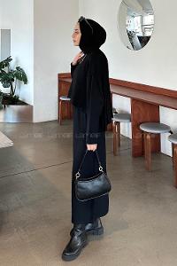 Black Crew Neck Long Arm Poplin Fabric Straight Skirt Suit