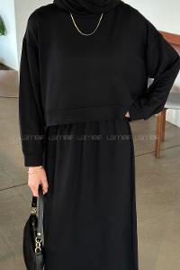 Black Crew Neck Long Arm Poplin Fabric Straight Skirt Suit
