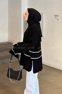 Lamelif Fermuarlı Çizgili Tunik Siyah