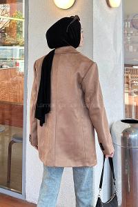 Lamelif Kapak Cep Suet Blazer Ceket Soft Kahve
