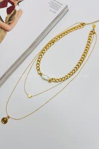 Lamelif Gold 3lü Madalyon Charmlı Kolye