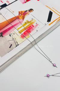 Lamelif Gümüş Kristal Taşlı Zirkon Pembe Kuzey Yıldız Kolye