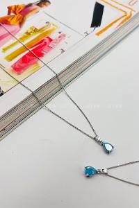 Lamelif Mavi Kristal Taşlı Zirkon Damla Kolye