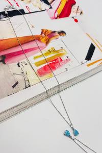 Lamelif Mavi Kristal Taşlı Zirkon Damla Kolye